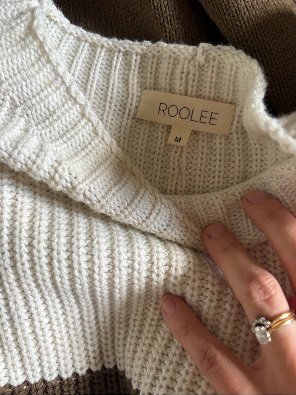 Roolee Cream and Brown Striped Knit Top with Pocket - Picture 13 of 15